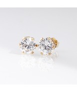 14K Real Gold DQCZ Simulated Diamond Earrings 6.5 MM Stud Pair Diamoniqu... - $201.31 CAD
