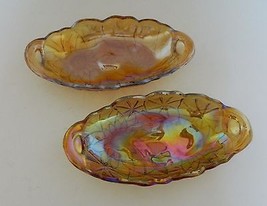 Indiana Glass Lily Pons Pickle Dish Iridescent Carnival Glass Closed Handled Two - £11.55 GBP