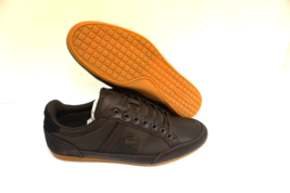 Lacoste men shoes chaymon 116 1 spm leather dark brown black size 8 new  - $128.65