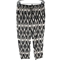 J Crew Casual Pants Linen Geometric Print Black Cream 10 Pockets - £19.52 GBP