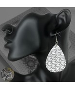 Womens Silver Embossed Faux Leather Teardrop French Hook Dangle Drop Ear... - $10.98 CAD
