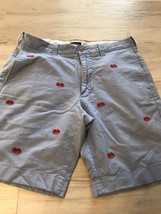 J Crew Sunwashed Oxford Chinos Shorts Coastal Summer Blue Red Crabs Men Size 30w - £8.76 GBP