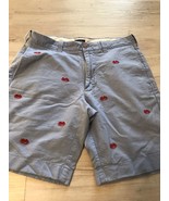 J Crew Sunwashed Oxford Chinos Shorts Coastal Summer Blue Red Crabs Men ... - $10.88