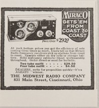 1924 Print Ad MIRACO Tube Radios Midwest Radio Company Cincinnati,Ohio - £6.49 GBP