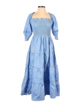 NWT Hill House Nesli Nap Dress in Light Blue Glitter Check Smocked Midi S - £94.84 GBP