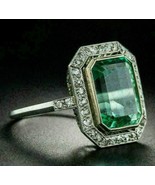 2.90Ct Emerald Lab Created Emerald Halo Vintage Wedding Ring 925 Sterlin... - £95.61 GBP