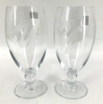 Mikasa Large Iced Tea Glasses Set of 2 Column Stem Etched Clear Blwon Glass - $14.84