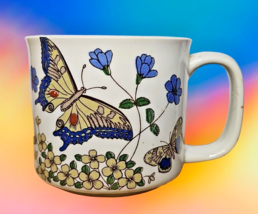 Vintage 70s Monarch Butterfly  Flower Power Kitschy Garden Coffee Mug St... - £14.86 GBP