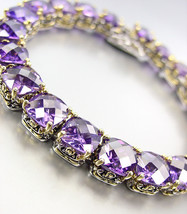 Designer Silver Gold Balinese Purple Amethyst CZ Crystals Links 7&quot; Bracelet 5503 - £63.92 GBP