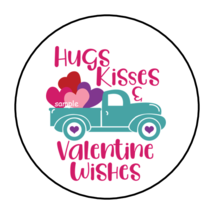 30 Valentine&#39;s Day Stickers Envelope Seals Labels 1.5&quot; Round Hugs &amp; Kisses Truck - £5.98 GBP