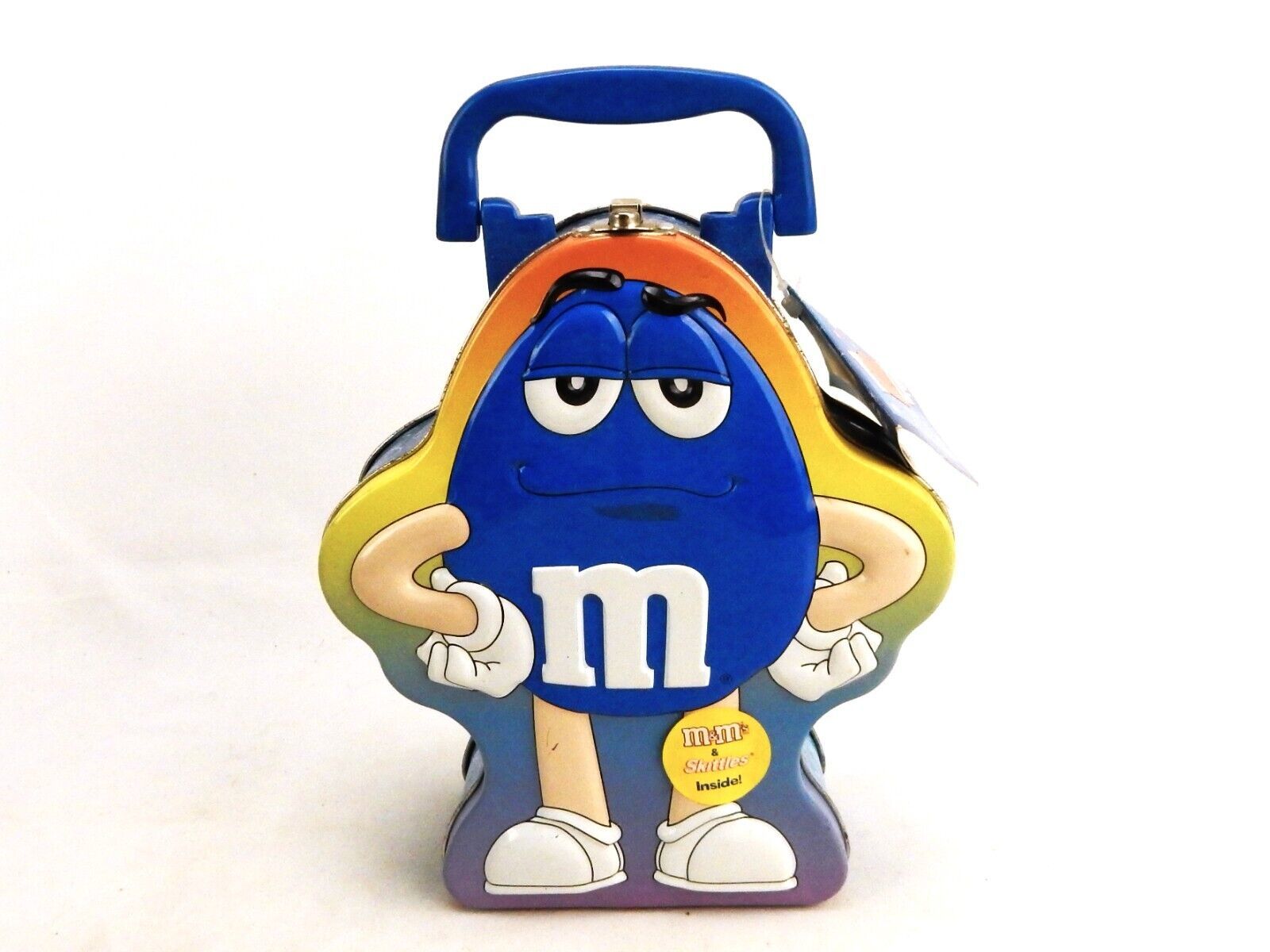 M&amp;Ms Metal Lunch Box, Plastic Handle, Blue Peanut Character, Vintage 2004 - $14.65