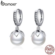 BAMOER Elegant 925 Silver Luminous Gentle Love Flower Shell  Drop Earrings Femal - £18.63 GBP