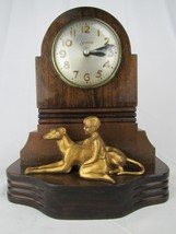 Vintage Figural Clock Sessions Antique Greyhound Dog &amp; Boy Figural! Works Video! - £55.13 GBP