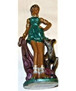 African Princess &amp; Deer Ceramic Ebony Figurine, By: Shiah Yih - $4.90