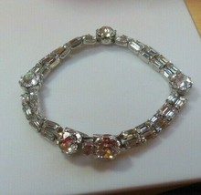 Vintage Signed WEISS Clear Baguette &amp; Round Rhinestone Tennis Bracelet 7.5&quot; Long - £51.87 GBP
