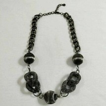 Chunky Gunmetal Grooved Bead Mesh Knot Linked Chain Collar Necklace Punk Grunge - £9.39 GBP