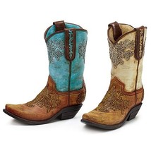 Hand-Painted Resin Cowboy Boot Vases Set of 2 - $69.00