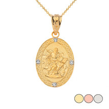 10k Solid Gold Saint Mark Oval Diamond Pendant Necklace - £142.25 GBP+