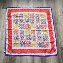 Vintage Scarf Square Auteuil Italy Floral Colorful 30 x 30 Red Purple Ye... - $17.94