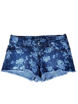 Celebrity Pink Denim Shorts 3 Womens/Juniors Dark Wash Floral Print Raw Hem - £11.58 GBP