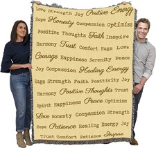 Positive Word Hug Blanket Cream - Tapestry Throw Woven From Cotton - Mad... - £62.13 GBP