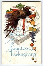 Thanksgiving Greetings Postcard 1909 Embossed Turkey On Dinner Table Grapes Wine - £5.17 GBP