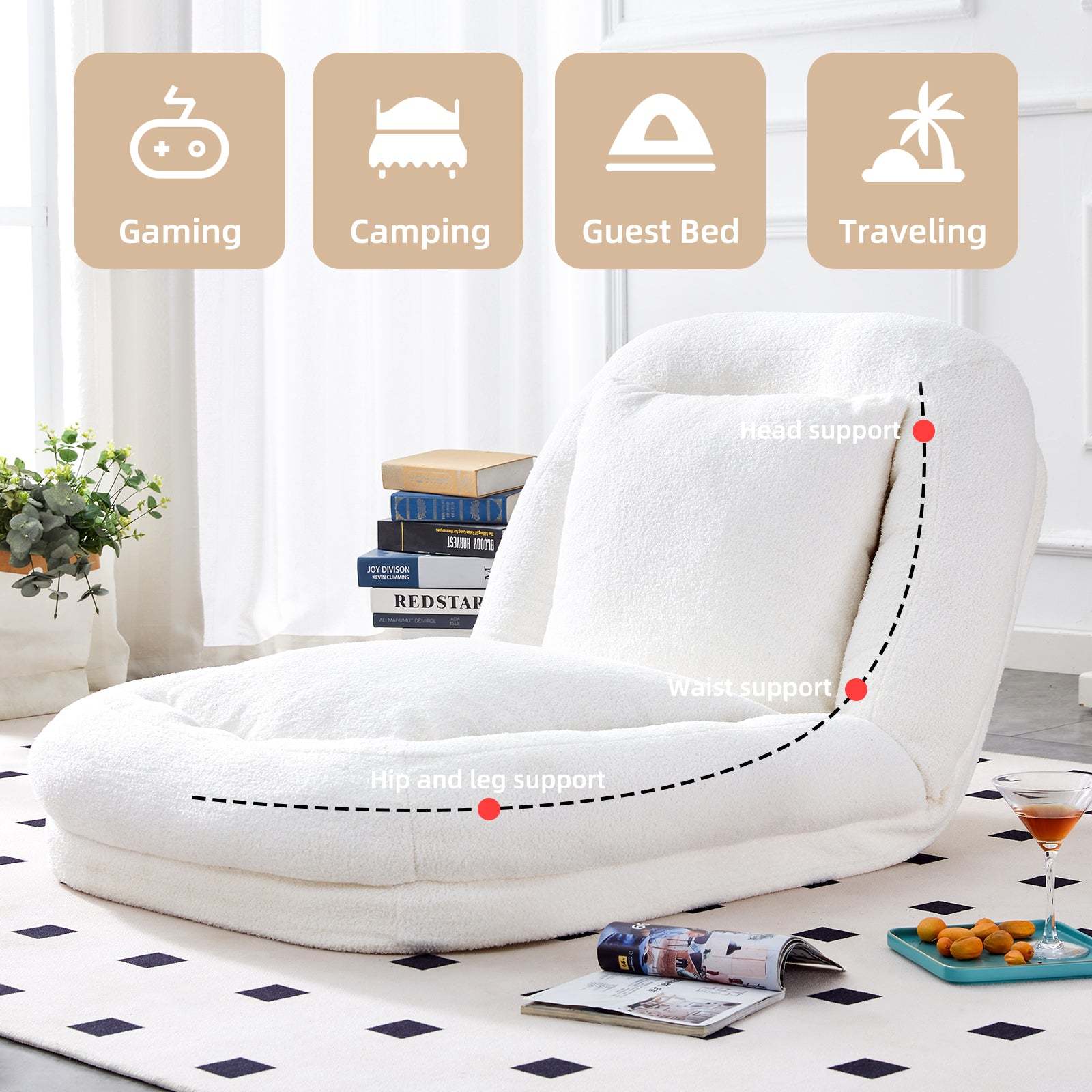 Modern Folding Beige Teddy Sofa Chair: Adjustable for Gaming & Relaxation Item image 8