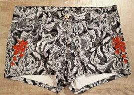 H&amp;M Women&#39;s Red Floral Embroidered Denim Shorts Black / White - $43.94