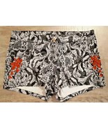 H&amp;M Women&#39;s Red Floral Embroidered Denim Shorts Black / White - £35.20 GBP