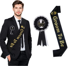 2PCS Groom Sash Badge Set, Bachelor Party Supplies for Men Groom to Be S... - £8.75 GBP