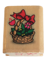 Noteworthy Rubber Stamp Tiny Basket of Flowers Bow Spring Gift Card Making Craft - £2.34 GBP
