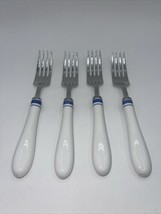 Williams Sonoma BRASSERIE BLUE White Stainless &amp; Porcelain Dinner Forks Set Of 4 - £37.18 GBP