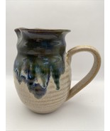 Lantern Hill Seagrove, NC Art Pottery Small Pitcher Beige and Blue - $23.74