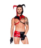 Jester Costume Vinyl Harness Hooded Horns Strappy Cut Out Zipper Shorts ... - $1,235.29 MXN