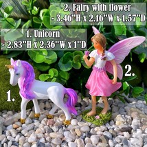 Fairy Garden Fairy with Unicorn Set of 2 pcs Miniature Figurines Statue Kit Outd - £29.15 GBP