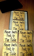 Beautiful 6 Piece &#39;don&#39;t Fuk Up The Table&#39; Maple Wood Coaster Set With Gift Box - £17.08 GBP