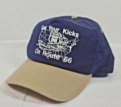 Vintage Get Your Kicks on Route 66 CAMEO Hat Cap Tan Navy Blue Snapback - $237.26 MXN