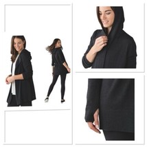 Lululemon Piece Of Mind Wrap Black Hooded Knit Cardigan Sweater Women Size 8 - £37.74 GBP