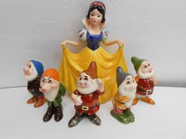 6 Pc Snow White 7&quot; &amp; 5 Dwarfs Ceramic Set Japan Sold Walt Disney Parks - £194.69 GBP