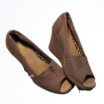 Toms Light Brown Canvas Peep Toe Odenton Wedge Heeled Sandals Size 7 - £24.65 GBP