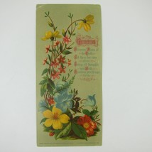 Victorian Greeting Card LARGE Flowers Red Yellow Blue Pink Antique 1881 - £8.62 GBP