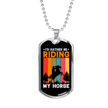 Riding My Horse Horse Necklace Stainless Steel or 18k Gold Dog Tag 24&quot; Chain - £38.05 GBP+