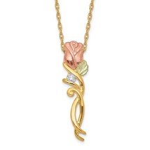 10K Tri-Color Black Hills Gold Rose with Diamond Necklace - £200.45 GBP