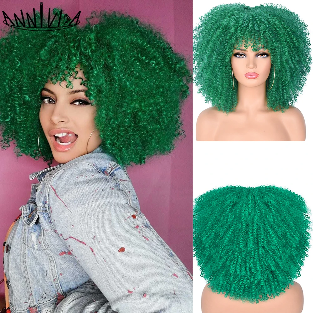 Short Hair Afro Kinky Curly Wigs With Bangs For Black Women Synthetic Glueless - £29.20 GBP+
