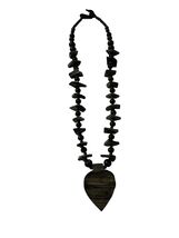 Vintage Wood Statement Necklace Large Pendant Tribal Boho Chunky Beaded ... - $30.60