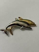 Vintage Liz Claiborne Dolphin Brooch Silver and Gold Tone - £3.93 GBP