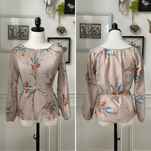 Vintage 70s Plaza Petites Top Blouse Pleated Floral Balloon Sleeve S M - $23.04