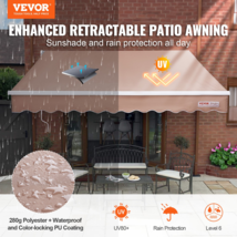 13x8 ft Manual Retractable Patio Awning, Water-Resistant Sun Shade for B... - £205.41 GBP