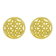 Graceful Geometric Flower of Life Gold-Plated Sterling Silver Stud Earrings - £8.10 GBP