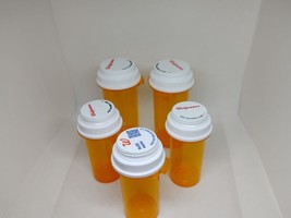 6 Empty Used RX Prescription Pill Bottles, 5 w/ Child Resistant Safety Lids - $6.48